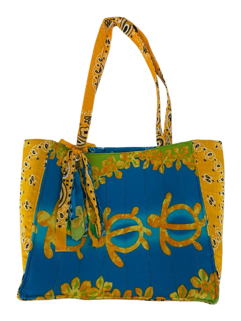 Handmade Blue & Yellow Turtle / Tropical Quilted Beach Tote Bag